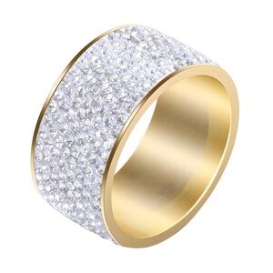 Gold and Crystal Wide Band Ring